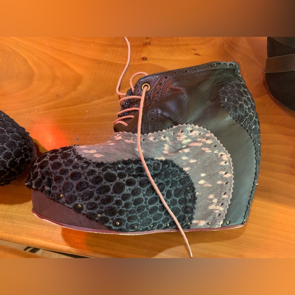 Irregular Choice Black and Pale Pink Textured Ankle Boots